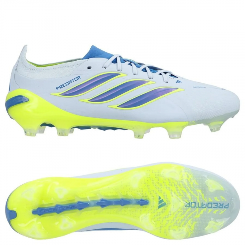Crampons Predator Elite Sans Lacets Gazon Naturel Chaussures de Foot (FG) Bleu Clair Bleu Jaune