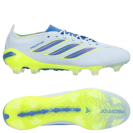 Crampons Predator Elite Sans Lacets Gazon Naturel Chaussures de Foot (FG) Bleu Clair Bleu Jaune