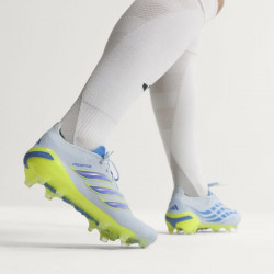 Crampons Predator Elite Sans Lacets Gazon Naturel Chaussures de Foot (FG) Bleu Clair Bleu Jaune